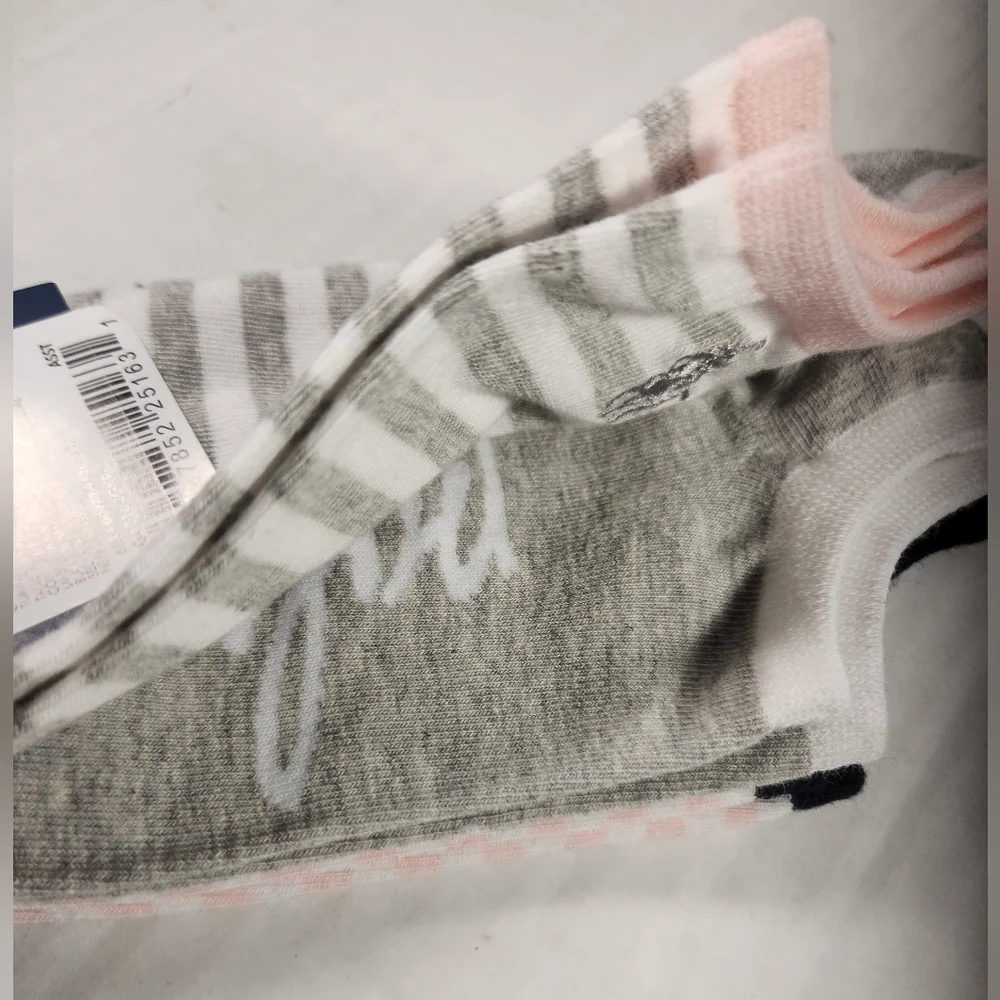 NWT Girl's Polo Ralph Lauren 3 Pairs Light Pink and White Striped Ankle Socks